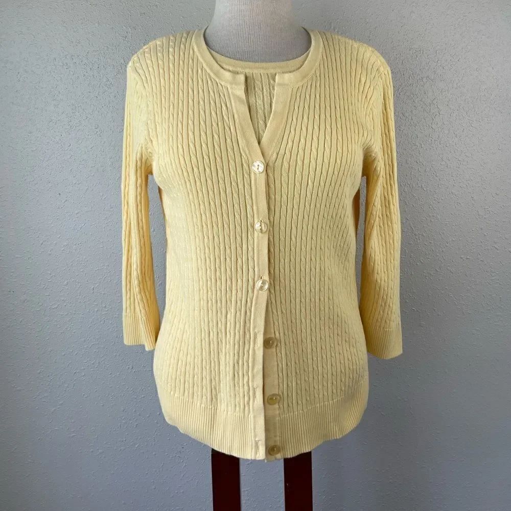 Jeanne Pierre Matching Cardigan and Tan Top Sweater Size M EUC